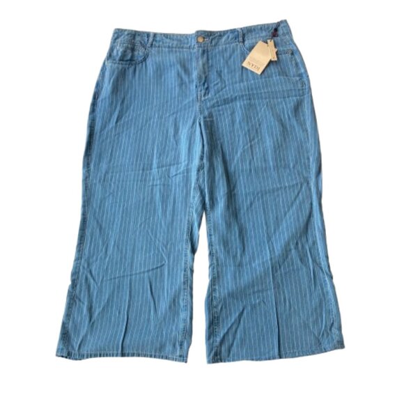 NYDJ High Rise Brigitte Wide Leg Capri Jeans 18 Light Marine Striped NWT - Picture 2 of 12